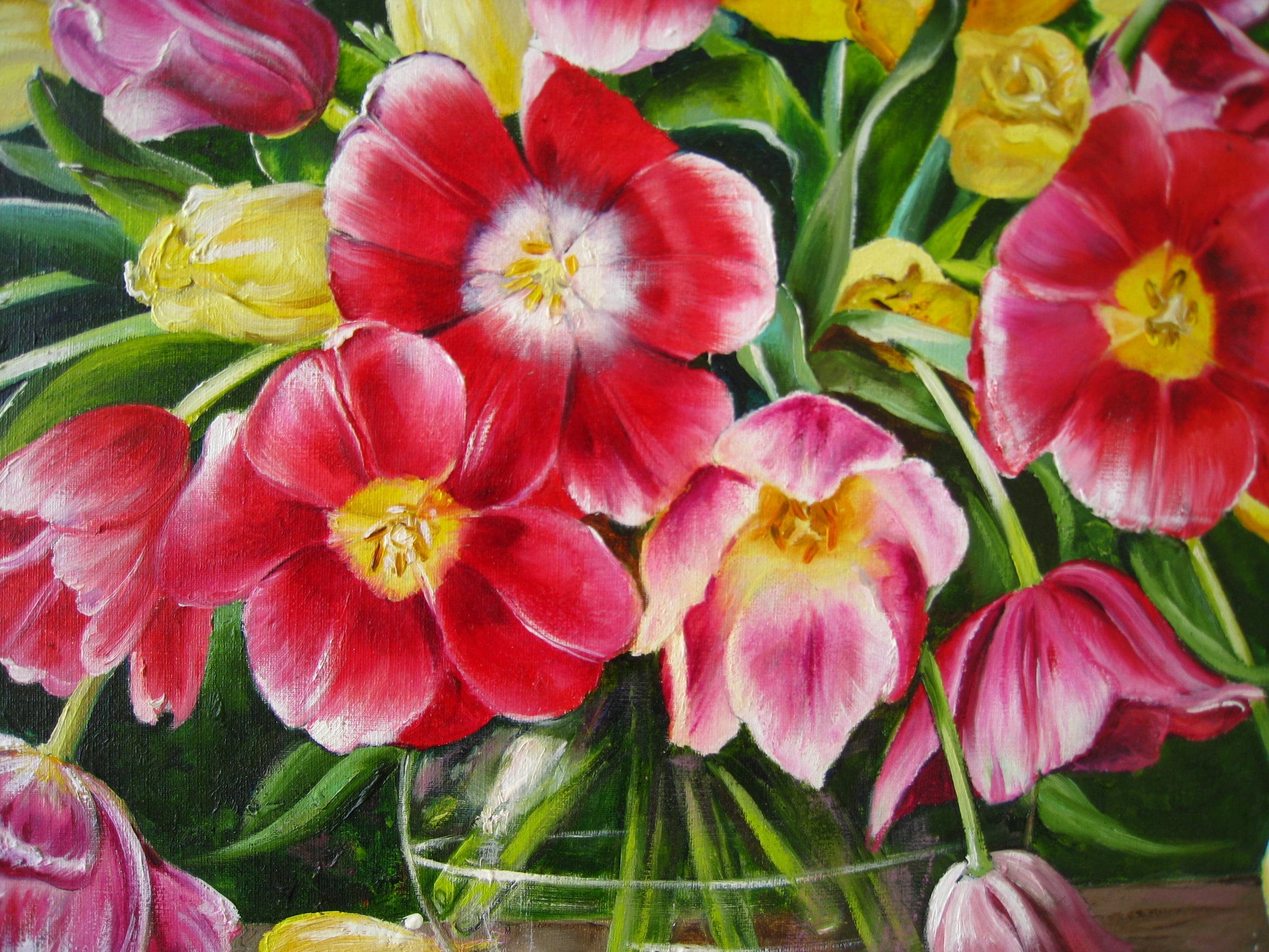 Tulip Painting Oil, Tulips Wall Art Canvas Original Art, Flowers Wall ...