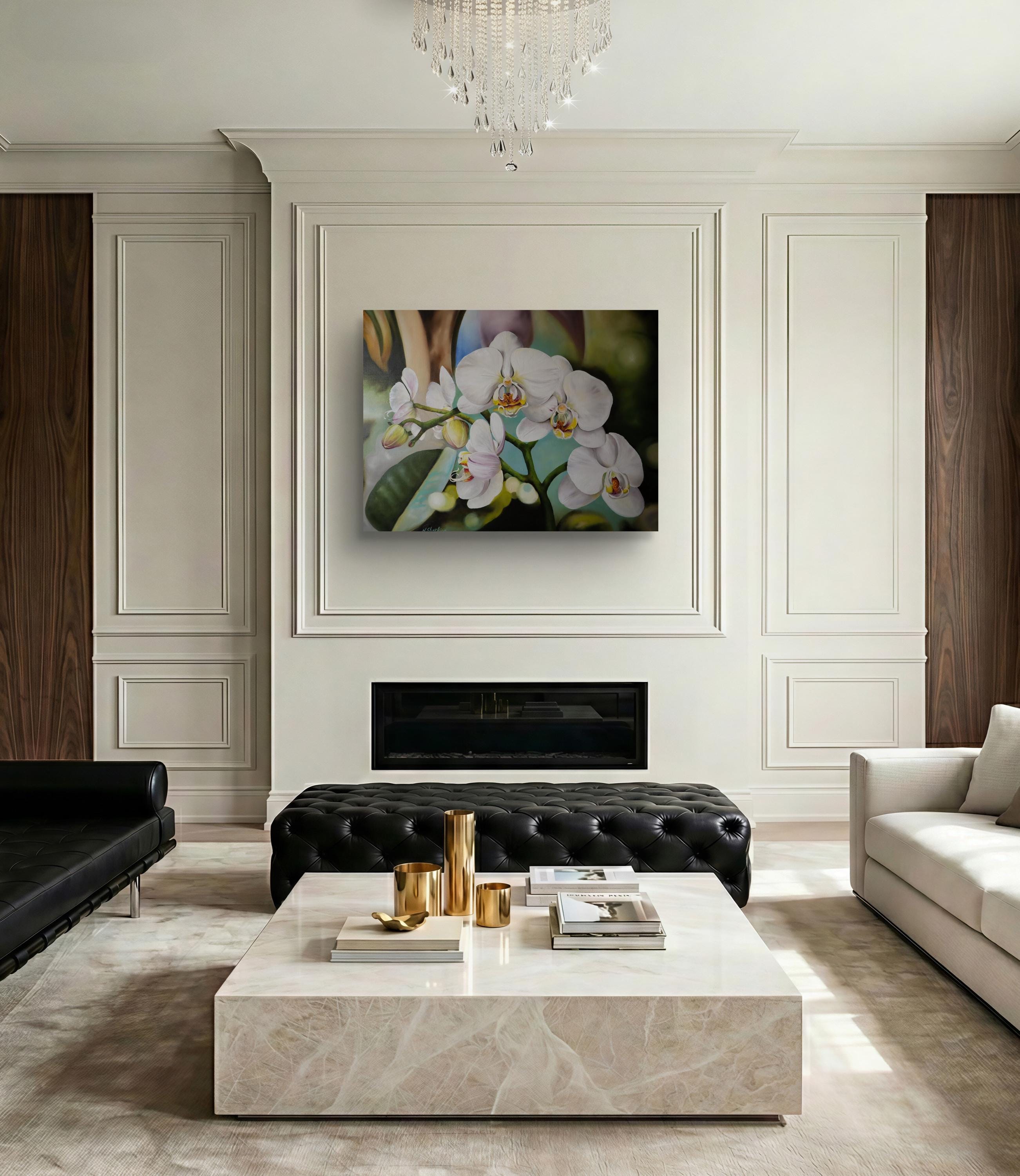 Extra Large Original Art, White Orchid Oil Painting on Canvas