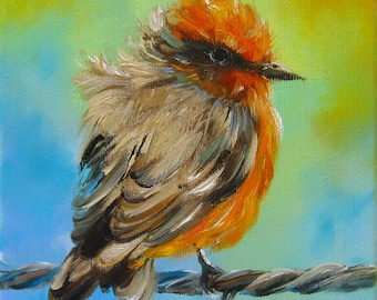 Colorful Bird Art Original, Small Bird Oil Painting, Hand-Painted Canvas, Wildlife Art, Bird Lover Gift 6x6 in