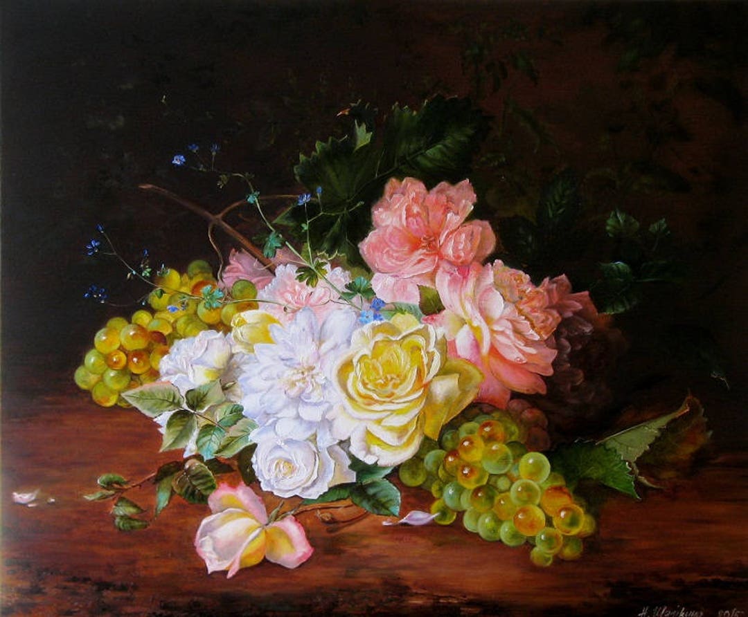 Dark Floral Rose Oil Painting Original, Moody Still Life Art 20x24 - Etsy