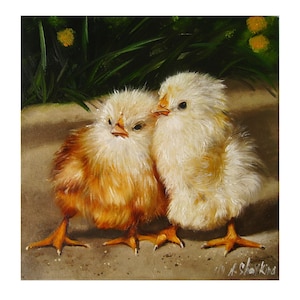 Baby Chicks, Easter Painting Oil, Country Life Art Canvas, Lovely Chickens Art, Farm Animals, Barnyard Scene, Easter Chick, Nursery Fine Art