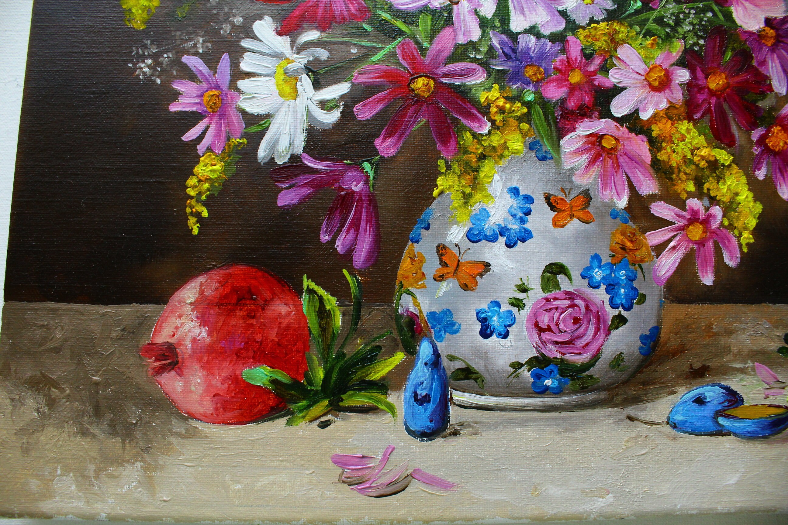 Cosmos Flowers Original Wildflower Oil Painting: Colorful