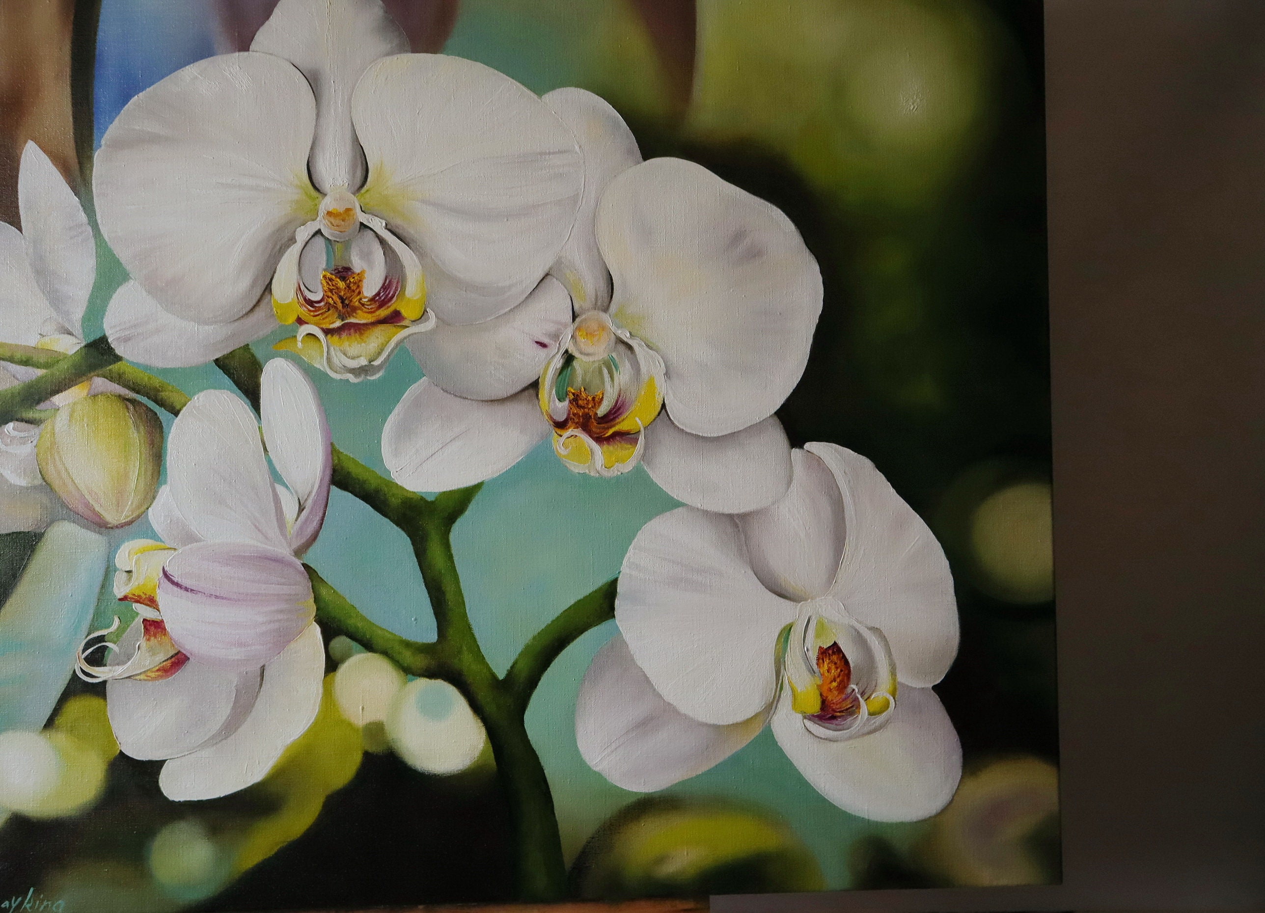 Extra Large Original Art, White Orchid Oil Painting on Canvas