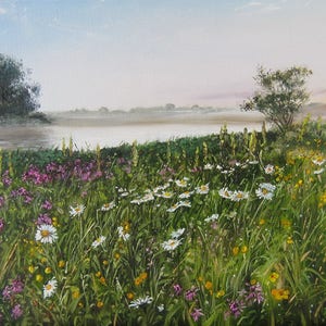 Summer Landscape painting original oil on canvas, Serene landscape wall art, Greenery Scene, Grass field, Realistic, Nature paintings craft