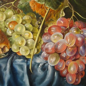 Oil Painting Dutch Still Life Hand Painted Canvas, Oysters, Grapes, Lemons, Realistic Fine Art image 4