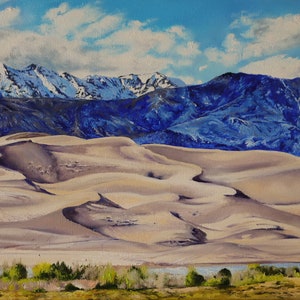 Colorado Landscape Original Oil Painting, Great Sand Dunes, National Park Scenery Wall Art, Nature Canvas Art, Realistic Artwork Mountain