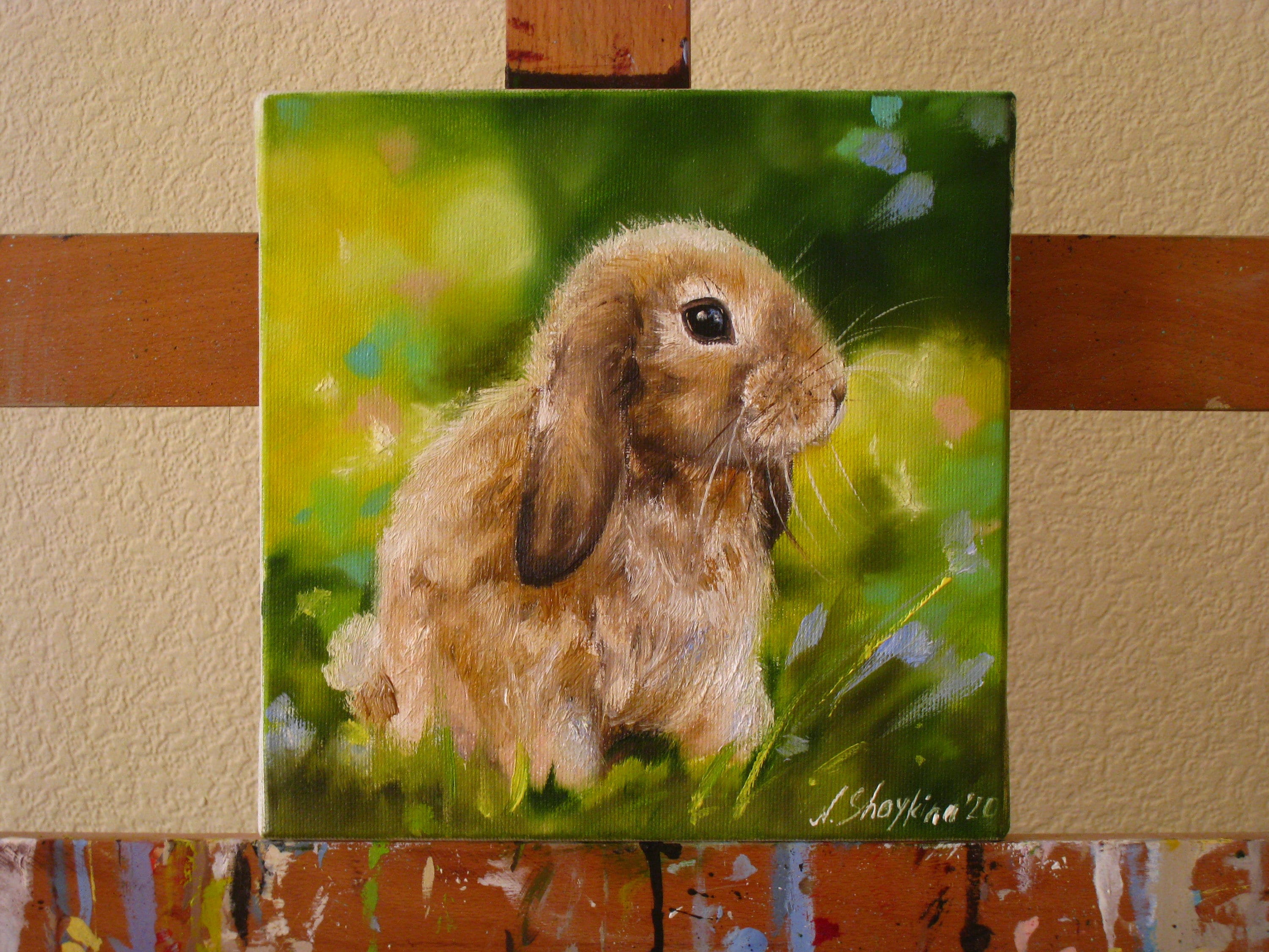 Original Bunny Oil Painting, Easter Rabbit Hand Painted Canvas Art, 8x8 ...