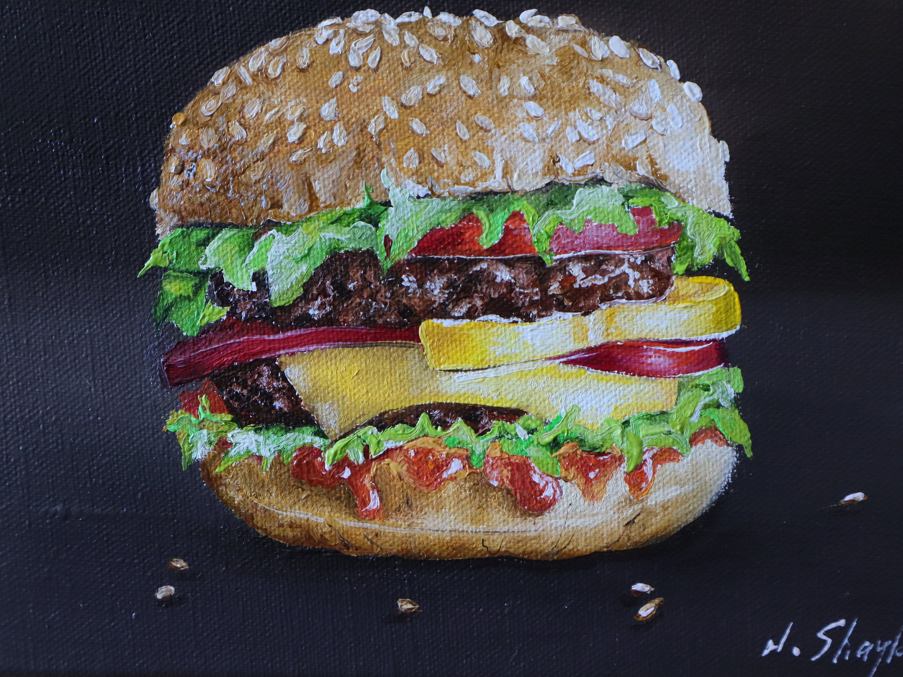 オリジナル油絵(burger in) F10 オリジナル油絵(burger in) F10