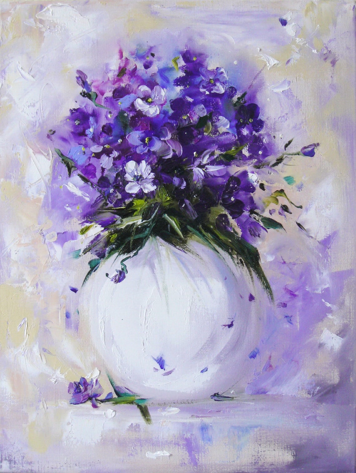 Violets Floral Oil Painting Canvas Art Original Flowers Etsy