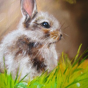 Original Oil Painting Rabbit in Grass, Impressionist Animal Artwork, Nursery Wall Decor imagem 5