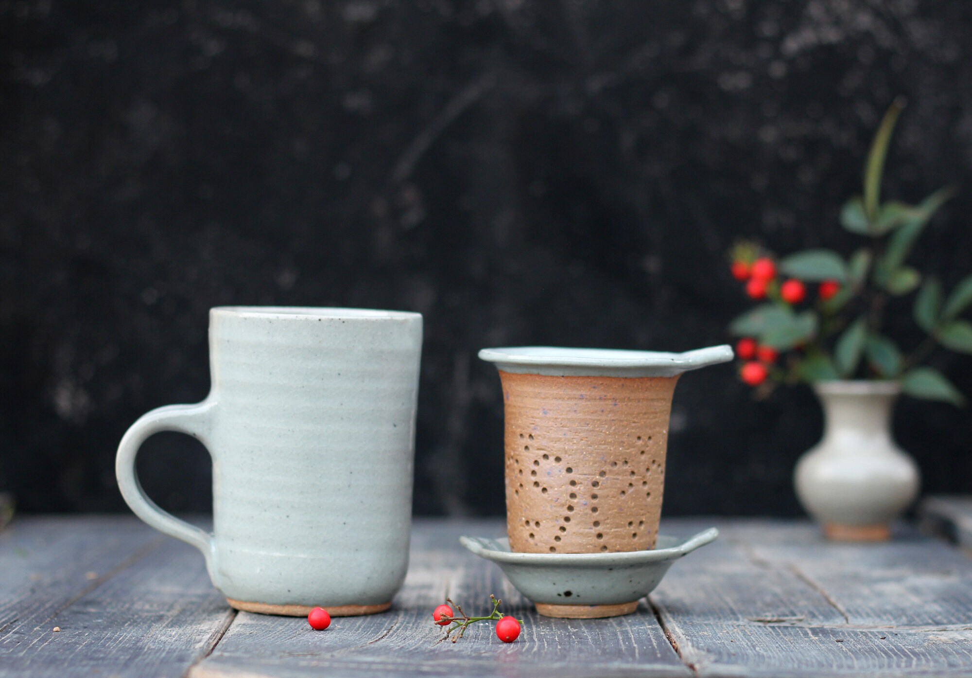 Tea Cup with Strainer and Lid Pottery Tea Mug with Infuser Etsy