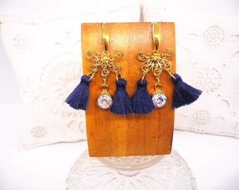 Tassels and Crystal butterfly earrings