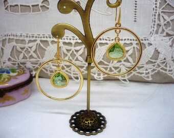 Boucles D'oreilles Créoles Art Déco Plaqué Or - Clips Vintage