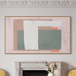 samsung frame tv art in Soft Pink Green Tones, Frame TV Art Abstract, Frame Tv Download, Digital Art for Frame Tv, Green Pink Tones