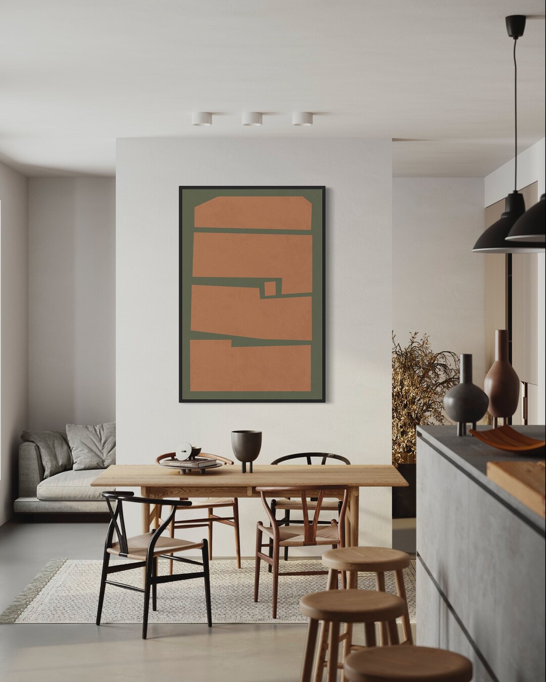 Orange and Green Abstract Art Print, Modern Geometric Wall Decor ...