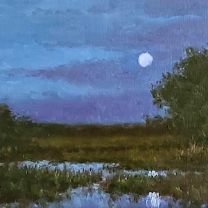 Original Oil Painting: Soft Moonlight Landscape - Framed Canvas Art