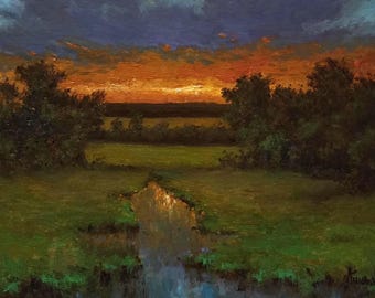 Morning Glow Original Oil Painting On 12x16 inches Canvas Panel in Gold Frame