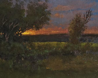 Original Framed Oil Painting, Break of Dawn Landscape Art, 8x10 Canvas