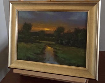 Sunrise Promise, Original Oil Painting: Landscape Art on 9x12 canvas panel with Gold Frame