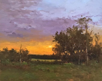 Peaceful Morning, Original Oil Painting on a 12x12 Canvas in Gold Frame to size 14x14inches.