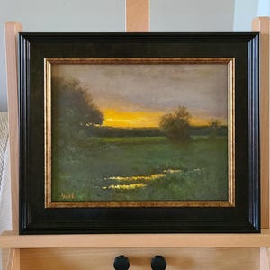 Framed Landscape Oil Painting: Dawn&#39;s Early Light, Original Art