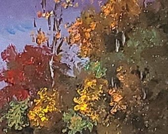 Autumn Leaves, Original Oil Painting on 8x8 inches Canvas Panel with Frame.