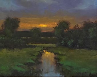 Sunrise Promise, Original Oil painting Landscape art 9x12 Canvas Panel in Gold Frame