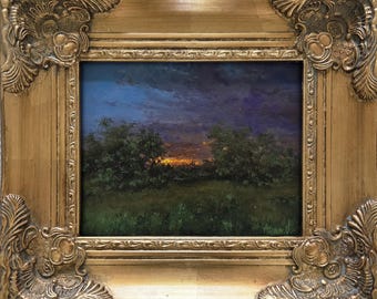 Twilight Mood, Original Oil Painting, 8x10 Canvas board in Antique Gold Frame