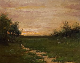 Autumn Dusk Oil Painting: Original Landscape Art, 8x10 inches Canvas with Frame.