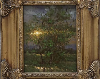 Stillness in the light Original Oil painting Landscape 8x10 canvas panel in Antique Gold Frame