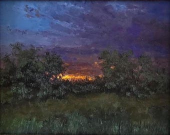 Twilight Mood, Original Oil Painting, 8x10 Canvas board in Antique Gold Frame