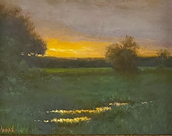 Breaking Dawn, Original Oil Painting 11x14 canvas board framed in gold frame