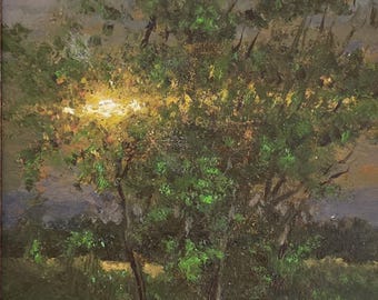 Dancing Light, Original Oil painting Landscape 8x10 canvas panel in Gold Frame