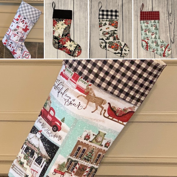 Design your own: Buffalo Plaid, Old Fashioned, Camper, Snowman, Whimsical Farmhouse Handmade Christmas Stocking, Personalization included