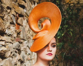 Stunning Ascot Designer Hat in Orange Parasisal Straw