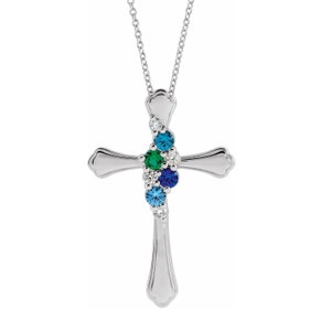 Cross Family Birthstone Pendant Mother's Jewelry Sterling Silver 1-6 Round Birthstones