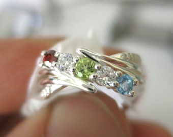 New Mother's Ring 1- 6 Stones Sterling Silver Mother's Day Jewelry. Family Birthstone Rings