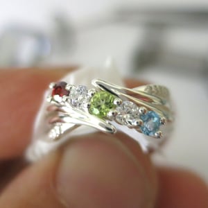 New Mother's Ring 1- 6 Stones Sterling Silver Mother's Day Jewelry. Family Birthstone Rings