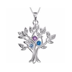 Family Tree Necklace, My Tree Mother&#39;s Jewelry Silver Pendant 1-9 Birthstones