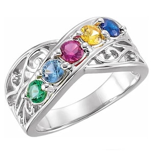 Personalisierte Sterling Silber filigrane Birthstone Ring - Mutter Ring 2-5 Geburtssteine