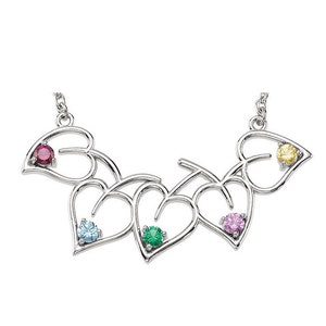 Leaf Necklace Mother&#39;s Family Jewelry Sterling Silver 1-5 Round Birthstones