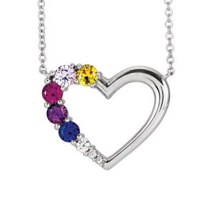 Heart Mother&#39;s Necklace Family Jewelry Sterling Silver 1-5 Round Birthstones