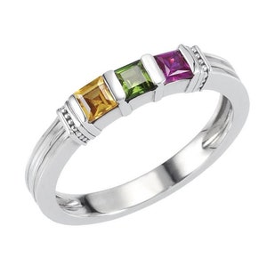 New Mother's Stackable Ring 1, 2 or 3 Princess-Cut Birthstones Sterling Silver Family Rings