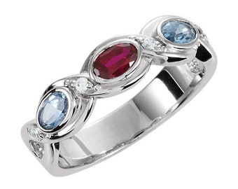 Oval Stones Mother's Birthstones Ring 1- 5 Stones Sterling Silver Family Jewelry