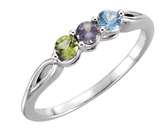 Family Birthstone Ring 1- 5 Stones Sterling Silver Mother's Family Heirloom Jewelry