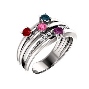 New Mother s Ring 2 5 Stones Sterling Silver Mother s Day Jewelry