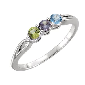 Family Birthstone Ring 1- 5 Stones Sterling Silver Mother&#39;s Family Heirloom Jewelry
