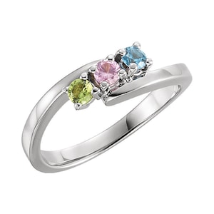 Family Ring 1- 5 Stones Personalized  Sterling Silver Mother&#39;s Day Birthstone Ring