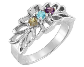 Family Birthstone Ring 3-6 Stones Sterling Silver Mother's Day Jewelry