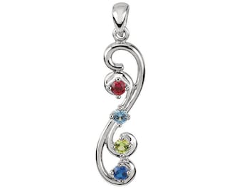 Family Pendant Mother's Jewelry Sterling Silver 1-5 Round